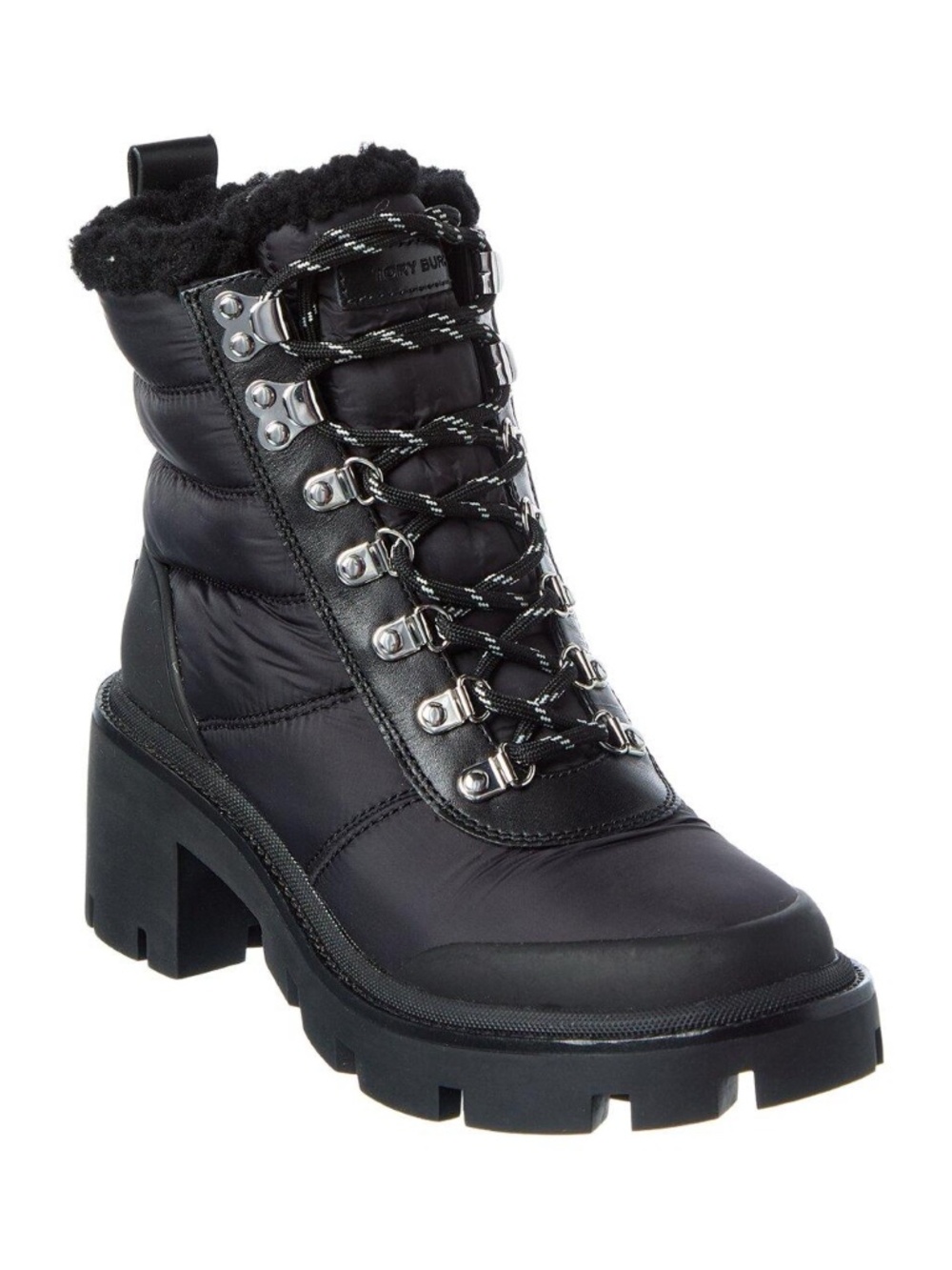 Tory Burch Nylon & Leather Lug Sole Bootie Black Sz 7.5